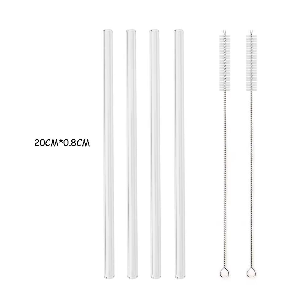 Reusable High Borosilicate Glass Straw Set - 200*8mm Eco-Friendly Smoothie & Cocktail Straws with Cleaning Brush