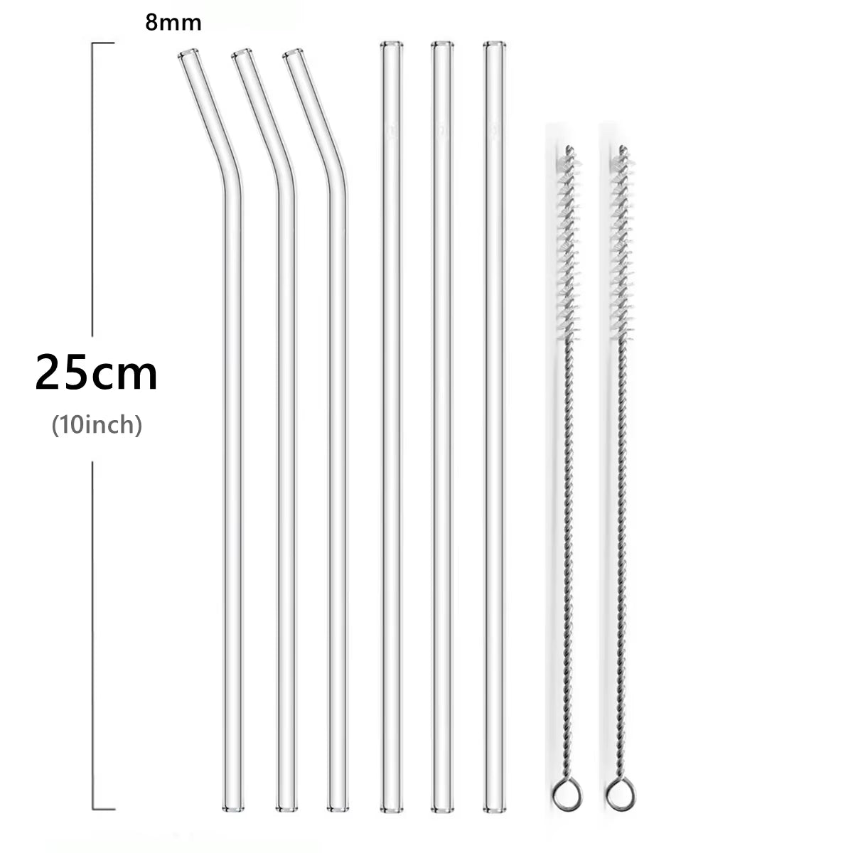 Eco-Friendly 25cm Clear Reusable Glass Drinking Straws Set with Brushes