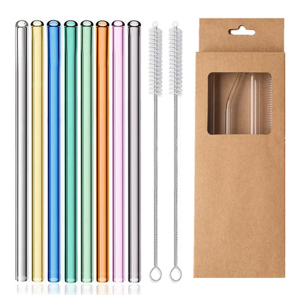 8 Colors Reusable Glass Straws 8Mm Straight Bent Glass Drinking Straws Eco Friendly Glass Straws for Beverages Milk Cocktail