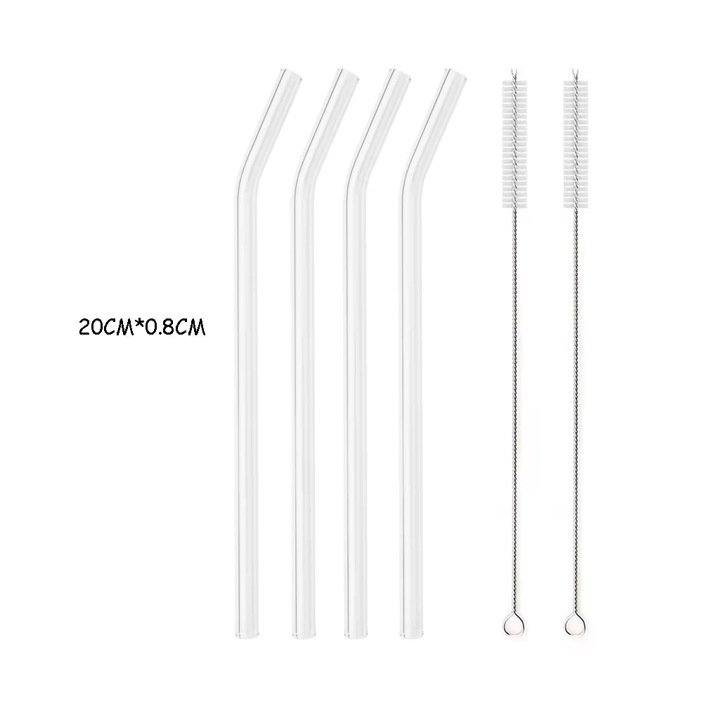 Reusable High Borosilicate Glass Straw Set - 200mm Smoothie & Cocktail Straws with Clear Cleaning Brush - Eco-Friendly and Healthy Drinking Solution