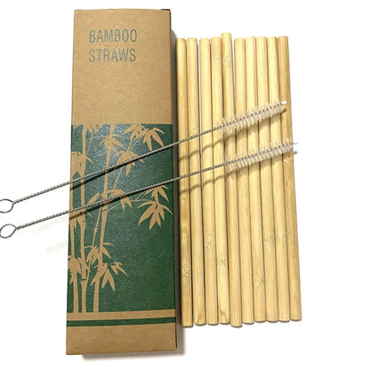 Set of 10 Eco-Friendly Reusable Bamboo Straws - Sustainable & Biodegradable Drinking Straws for Cocktails and Milkshakes