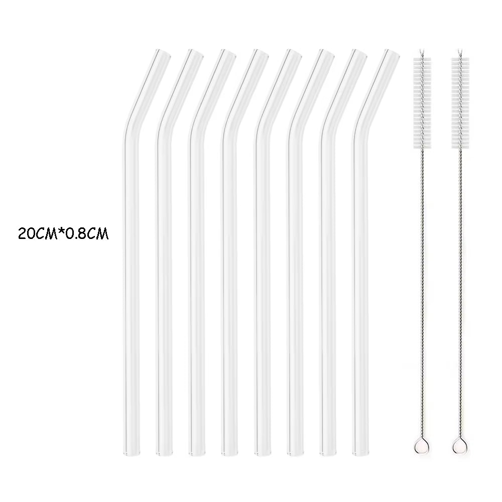 Reusable High Borosilicate Glass Straw Set - 200mm Smoothie & Cocktail Straws with Clear Cleaning Brush - Eco-Friendly and Healthy Drinking Solution