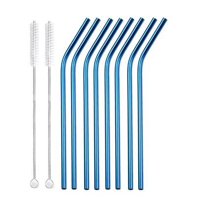 Eco-Friendly 8-Pack Stainless Steel Drinking Straws with Cleaner Brushes - Perfect for Cocktails and Bars!