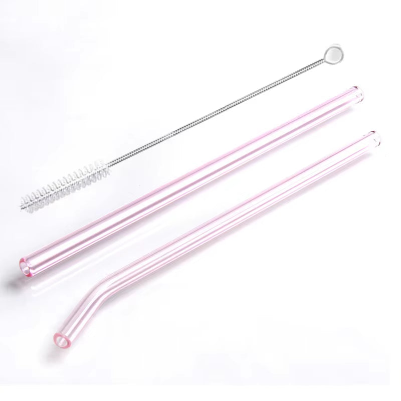 Vibrant 2-Pack Reusable Borosilicate Glass Straws - Perfect for Smoothies, Juices, Milkshakes, Coffee, and Cocktails!