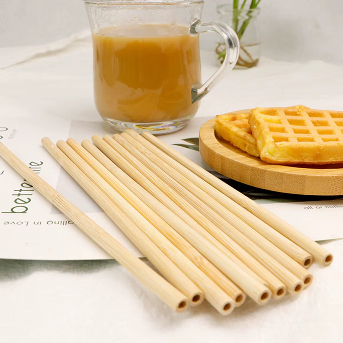 10 Eco-Friendly Reusable Bamboo Straws with Case - 10 Pack Biodegradable Drinking Straws for Cocktails and Beverages