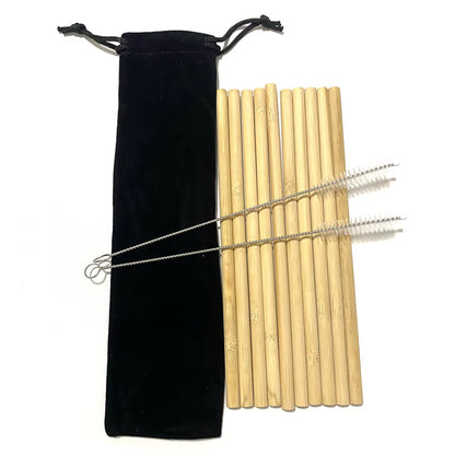 10 Eco-Friendly Reusable Bamboo Straws with Case - 10 Pack Biodegradable Drinking Straws for Cocktails and Beverages