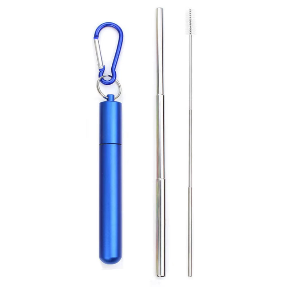 Eco-Friendly Reusable Telescopic Stainless Steel Straw Set with Cleaning Brush & Travel Case - Perfect for On-the-Go!