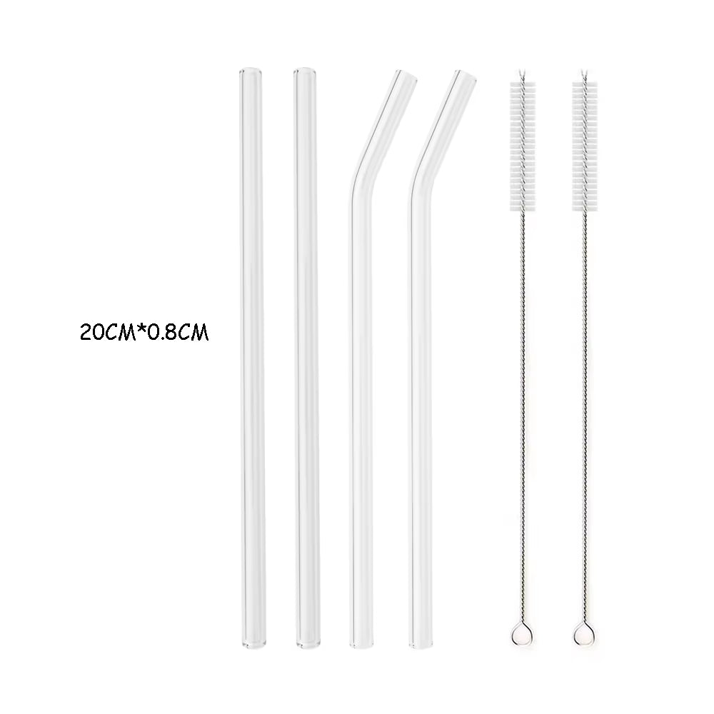 Reusable High Borosilicate Glass Straw Set - 200mm Smoothie & Cocktail Straws with Clear Cleaning Brush - Eco-Friendly and Healthy Drinking Solution