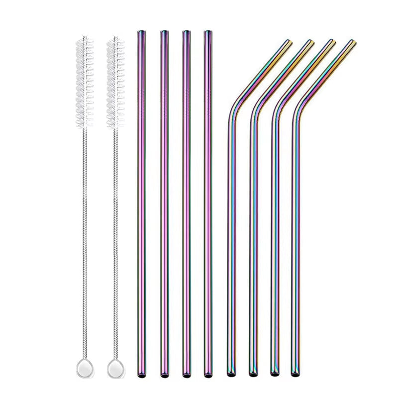 Eco-Friendly 8-Pack Stainless Steel Drinking Straws with Cleaner Brushes - Perfect for Cocktails and Bars!