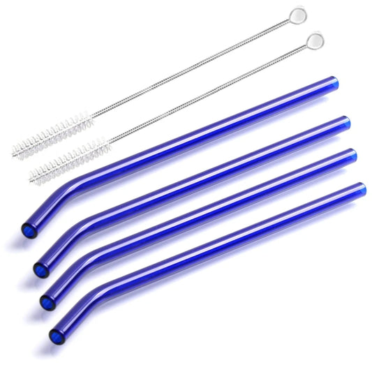 8 Colors Reusable Glass Straws Eco-Friendly Drinking Straws with Brushes Straight Curved Glass Straws for Smoothies Cocktail