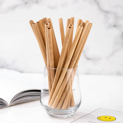 10 Eco-Friendly Reusable Bamboo Straws with Case - 10 Pack Biodegradable Drinking Straws for Cocktails and Beverages