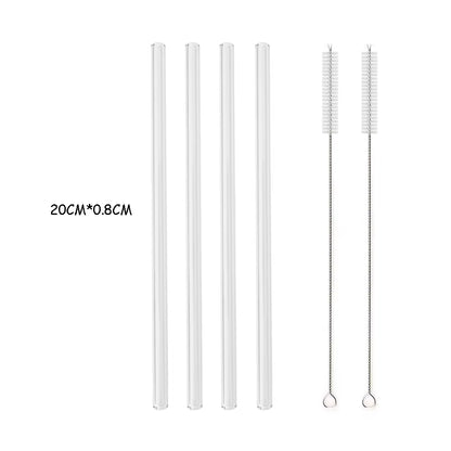 Reusable High Borosilicate Glass Straw Set - 200*8mm Eco-Friendly Smoothie & Cocktail Straws with Cleaning Brush