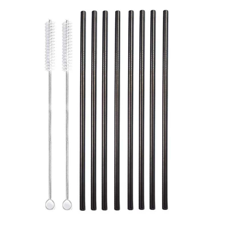 Eco-Friendly 8-Pack Stainless Steel Drinking Straws with Cleaner Brushes - Perfect for Cocktails and Bars!