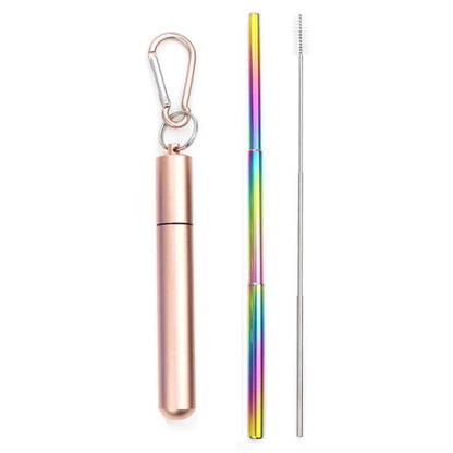 Eco-Friendly Reusable Telescopic Stainless Steel Straw Set with Cleaning Brush & Travel Case - Perfect for On-the-Go!