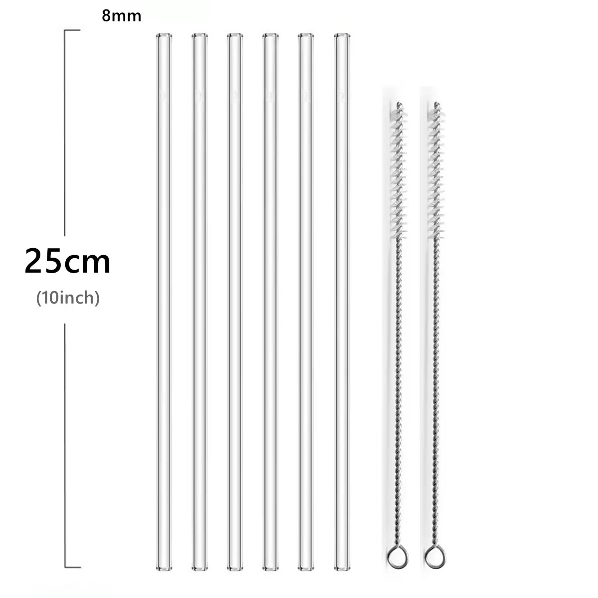 8Mmx250Mm Glass Drinking Straws Long Reusable Glass Straws for Bottles Eco-Friendly Cocktail Straws Bar Party Smoothie Drinkware