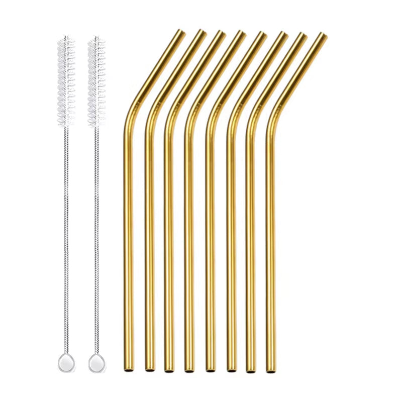 Eco-Friendly 8-Pack Stainless Steel Drinking Straws with Cleaner Brushes - Perfect for Cocktails and Bars!