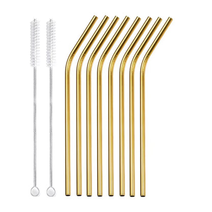 Eco-Friendly 8-Pack Stainless Steel Drinking Straws with Cleaner Brushes - Perfect for Cocktails and Bars!