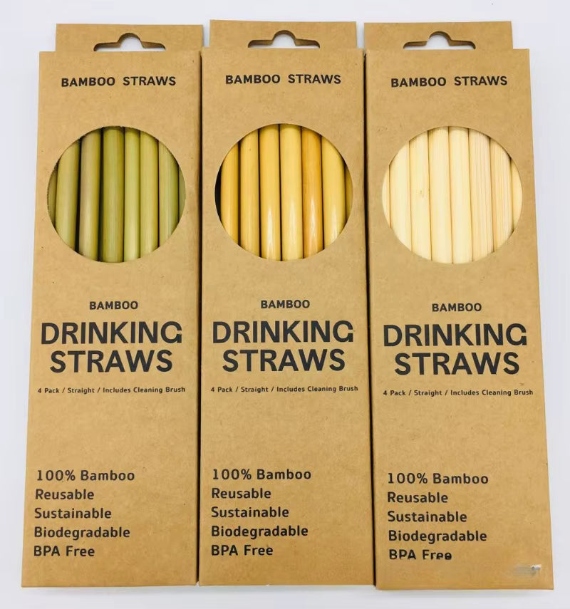 Eco-Friendly 12Pcs Reusable Bamboo Straws Set with Cleaning Brush - Perfect for Parties & Cocktails