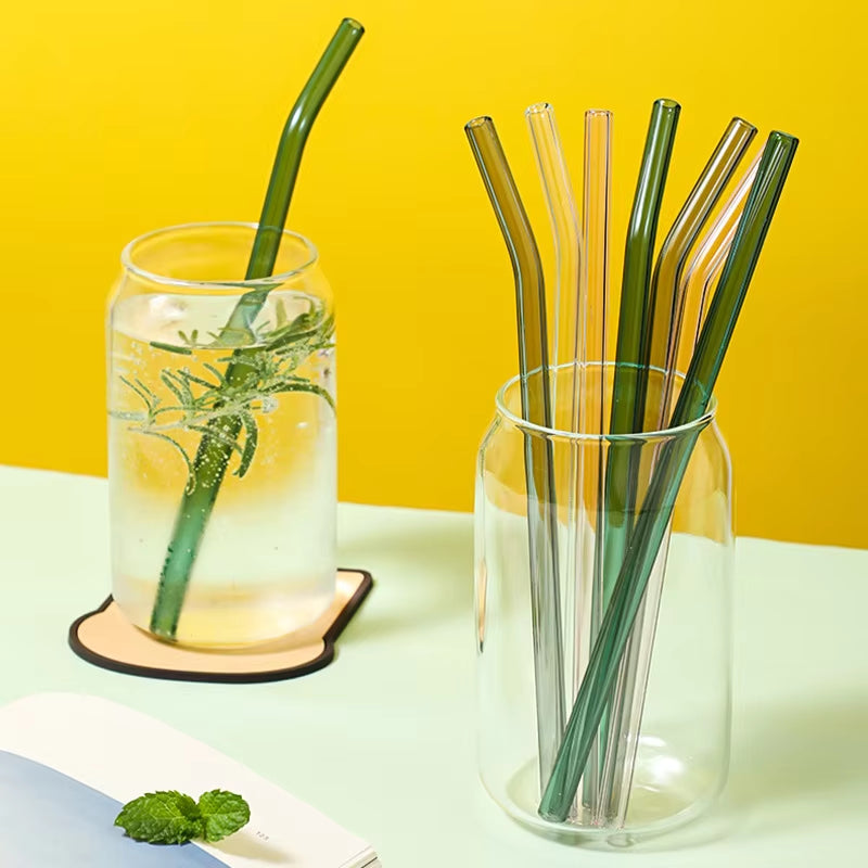 Set of 4 Eco-Friendly Reusable Glass Drinking Straws - 8mm Straight & Bent for Cocktails, Milk, and Coffee