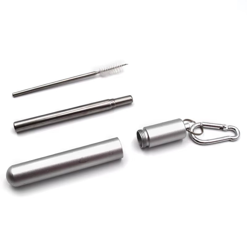 Eco-Friendly Reusable Telescopic Stainless Steel Straw Set with Cleaning Brush & Travel Case - Perfect for On-the-Go!