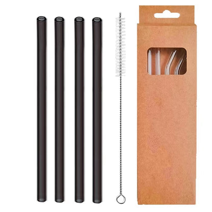 Set of 4 Eco-Friendly Reusable Glass Drinking Straws - 8mm Straight & Bent for Cocktails, Milk, and Coffee