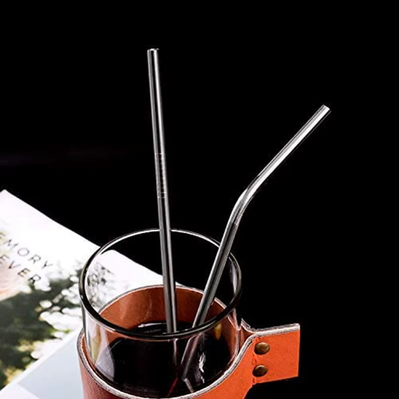 Eco-Friendly 8-Pack Stainless Steel Drinking Straws with Cleaner Brushes - Perfect for Cocktails and Bars!