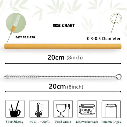 10 Eco-Friendly Reusable Bamboo Straws with Case - 10 Pack Biodegradable Drinking Straws for Cocktails and Beverages