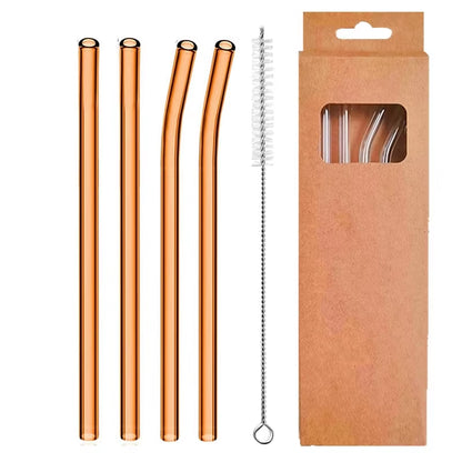 Set of 4 Eco-Friendly Reusable Glass Drinking Straws - 8mm Straight & Bent for Cocktails, Milk, and Coffee