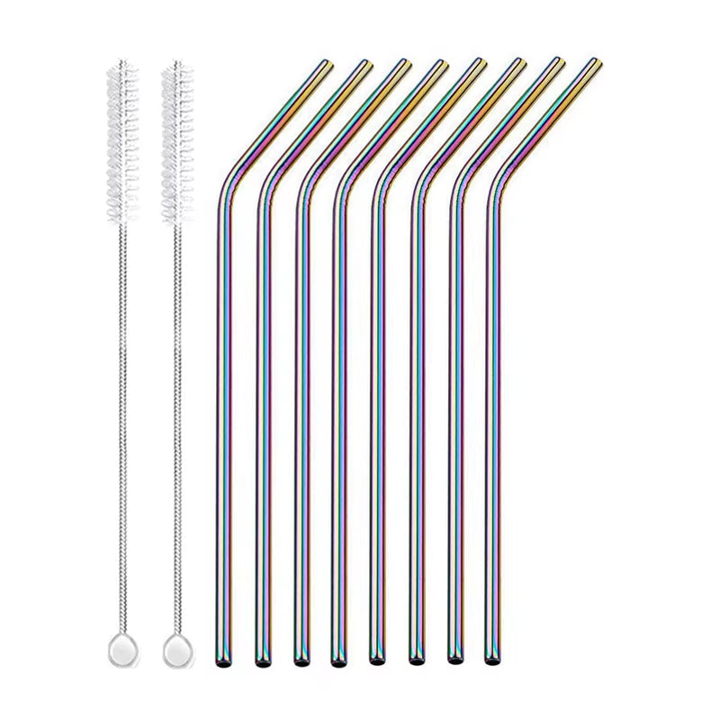 Eco-Friendly 8-Pack Stainless Steel Drinking Straws with Cleaner Brushes - Perfect for Cocktails and Bars!