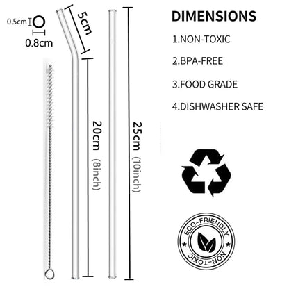 8Mmx250Mm Glass Drinking Straws Long Reusable Glass Straws for Bottles Eco-Friendly Cocktail Straws Bar Party Smoothie Drinkware