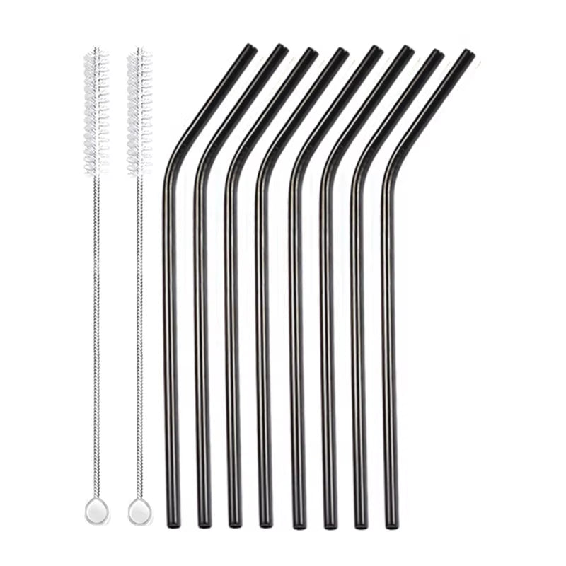 Eco-Friendly 8-Pack Stainless Steel Drinking Straws with Cleaner Brushes - Perfect for Cocktails and Bars!