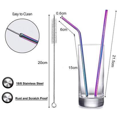 Premium 304 Stainless Steel Reusable Drinking Straws with Cleaning Brush - Eco-Friendly Cocktail Bar Accessory