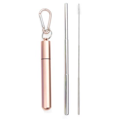 Eco-Friendly Reusable Telescopic Stainless Steel Straw Set with Cleaning Brush & Travel Case - Perfect for On-the-Go!