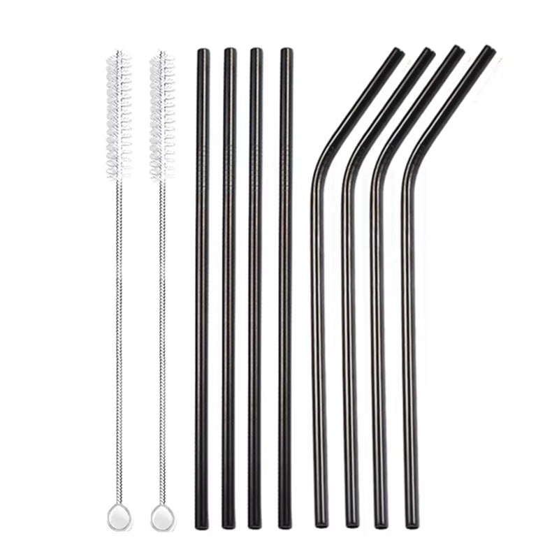 Eco-Friendly 8-Pack Stainless Steel Drinking Straws with Cleaner Brushes - Perfect for Cocktails and Bars!