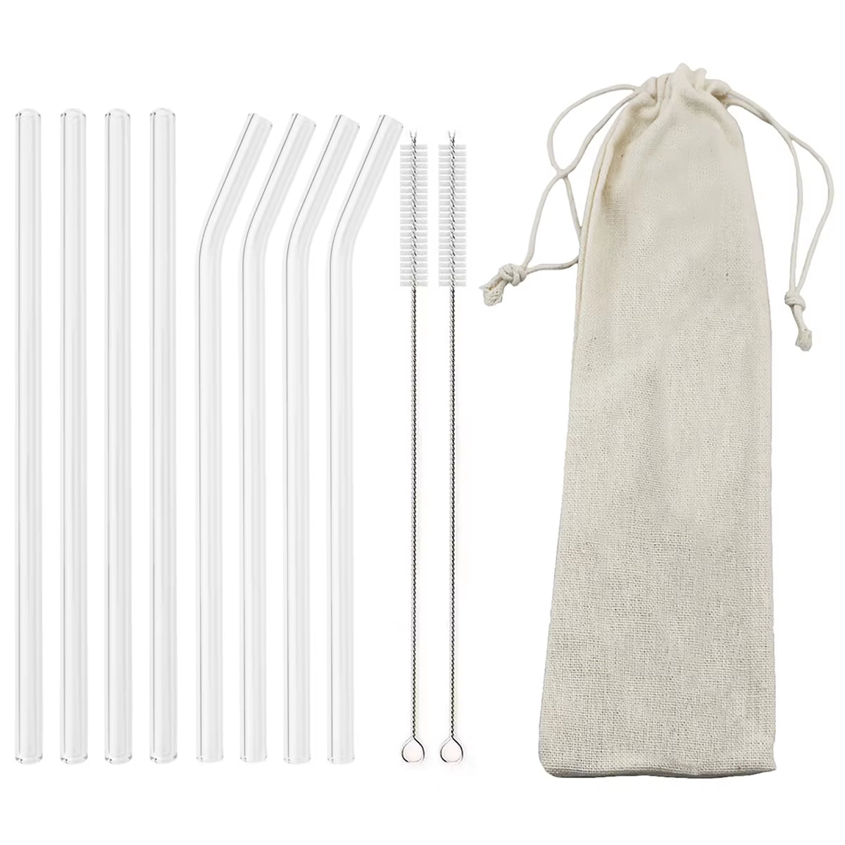 Reusable High Borosilicate Glass Straw Set - 200*8mm Eco-Friendly Smoothie & Cocktail Straws with Cleaning Brush