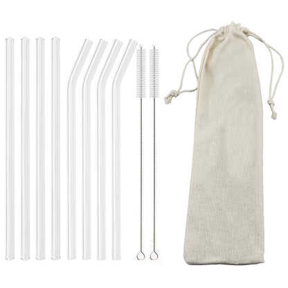 Reusable High Borosilicate Glass Straw Set - 200*8mm Eco-Friendly Smoothie & Cocktail Straws with Cleaning Brush