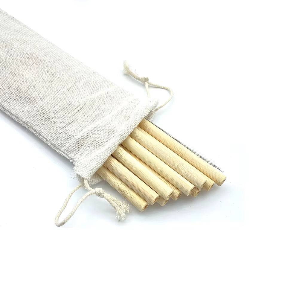 Reusable Drinking Straw 10PCS Bamboo Straw Set High Quality Eco-Friendly Straw with Cleaner Brush Bar Party Accessory