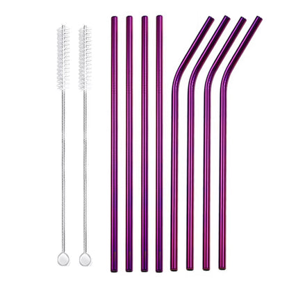 Eco-Friendly 8-Pack Stainless Steel Drinking Straws with Cleaner Brushes - Perfect for Cocktails and Bars!