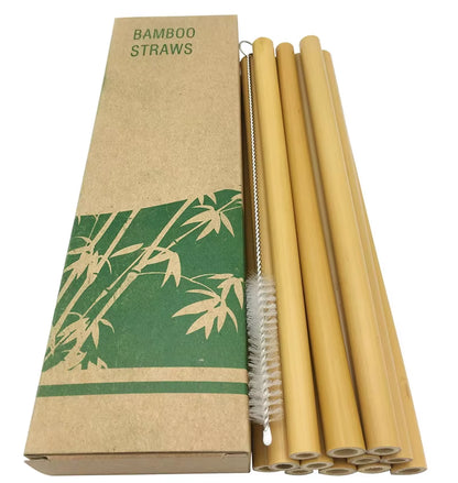 Eco-Friendly 12Pcs Reusable Bamboo Straws Set with Cleaning Brush - Perfect for Parties & Cocktails