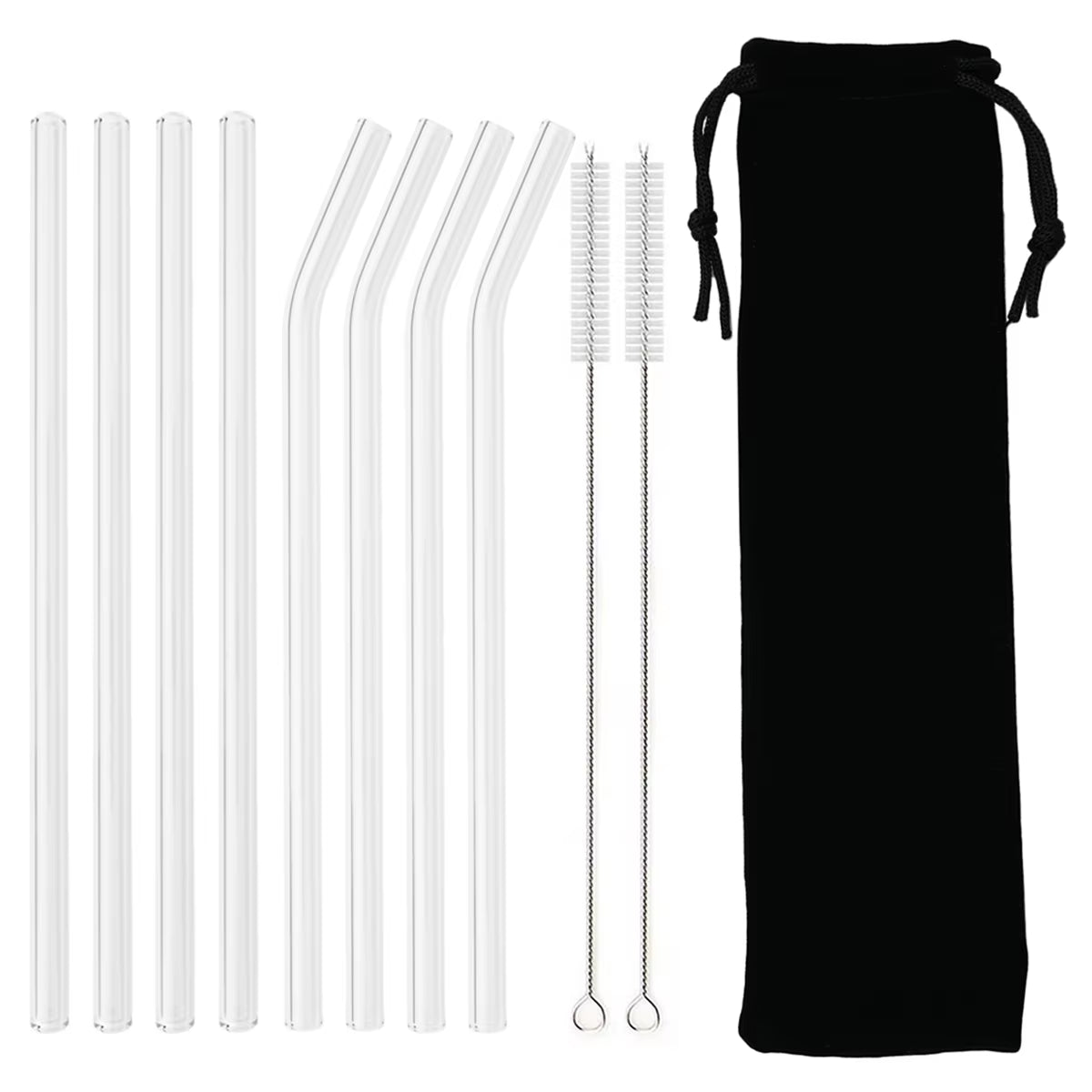 Reusable High Borosilicate Glass Straw Set - 200mm Smoothie & Cocktail Straws with Clear Cleaning Brush - Eco-Friendly and Healthy Drinking Solution