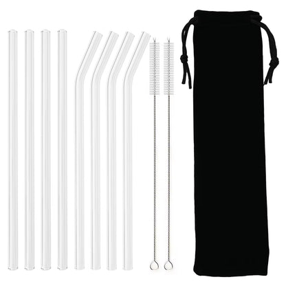 Reusable High Borosilicate Glass Straw Set - 200mm Smoothie & Cocktail Straws with Clear Cleaning Brush - Eco-Friendly and Healthy Drinking Solution