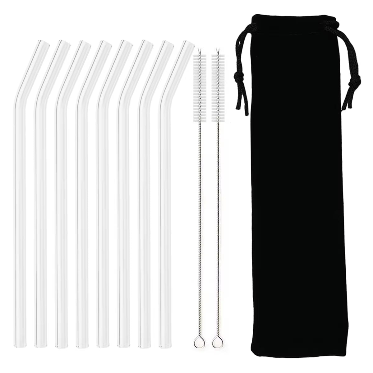 Reusable High Borosilicate Glass Straw Set - 200*8mm Eco-Friendly Smoothie & Cocktail Straws with Cleaning Brush