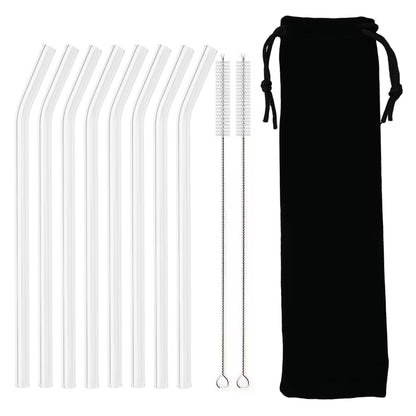 Reusable High Borosilicate Glass Straw Set - 200mm Smoothie & Cocktail Straws with Clear Cleaning Brush - Eco-Friendly and Healthy Drinking Solution