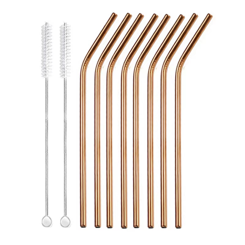 Eco-Friendly 8-Pack Stainless Steel Drinking Straws with Cleaner Brushes - Perfect for Cocktails and Bars!