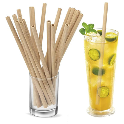 Set of 10 Eco-Friendly Reusable Bamboo Straws - Sustainable & Biodegradable Drinking Straws for Cocktails and Milkshakes