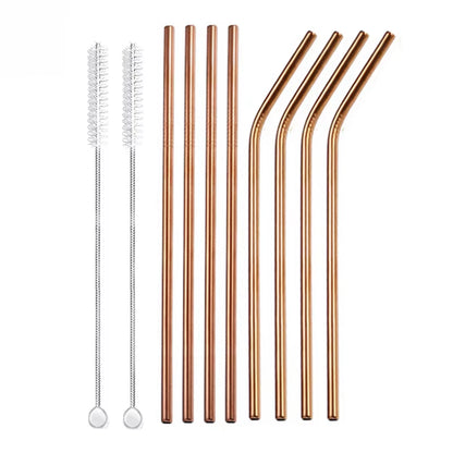 Eco-Friendly 8-Pack Stainless Steel Drinking Straws with Cleaner Brushes - Perfect for Cocktails and Bars!