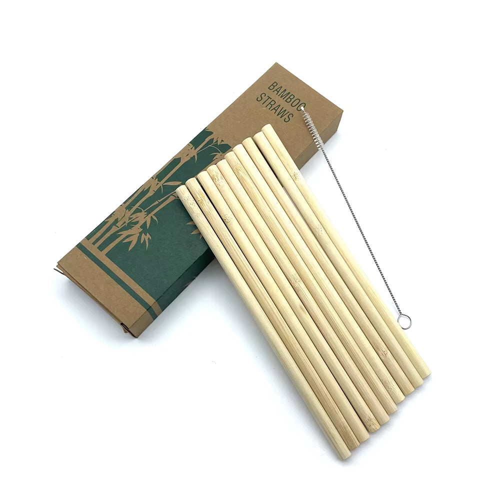 Reusable Drinking Straw 10PCS Bamboo Straw Set High Quality Eco-Friendly Straw with Cleaner Brush Bar Party Accessory