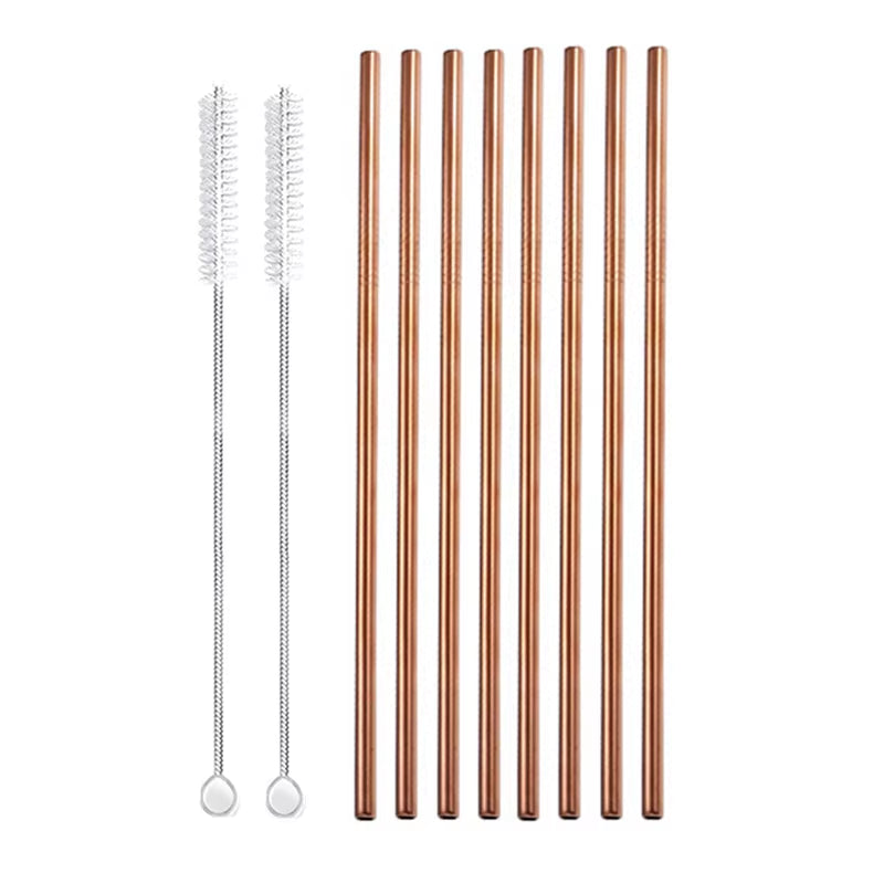 Eco-Friendly 8-Pack Stainless Steel Drinking Straws with Cleaner Brushes - Perfect for Cocktails and Bars!