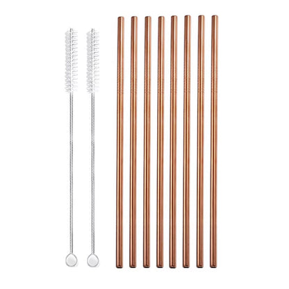 Eco-Friendly 8-Pack Stainless Steel Drinking Straws with Cleaner Brushes - Perfect for Cocktails and Bars!