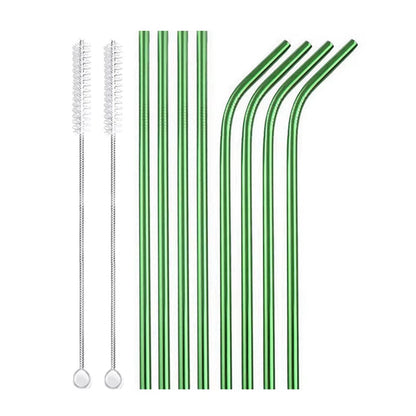 Eco-Friendly 8-Pack Stainless Steel Drinking Straws with Cleaner Brushes - Perfect for Cocktails and Bars!